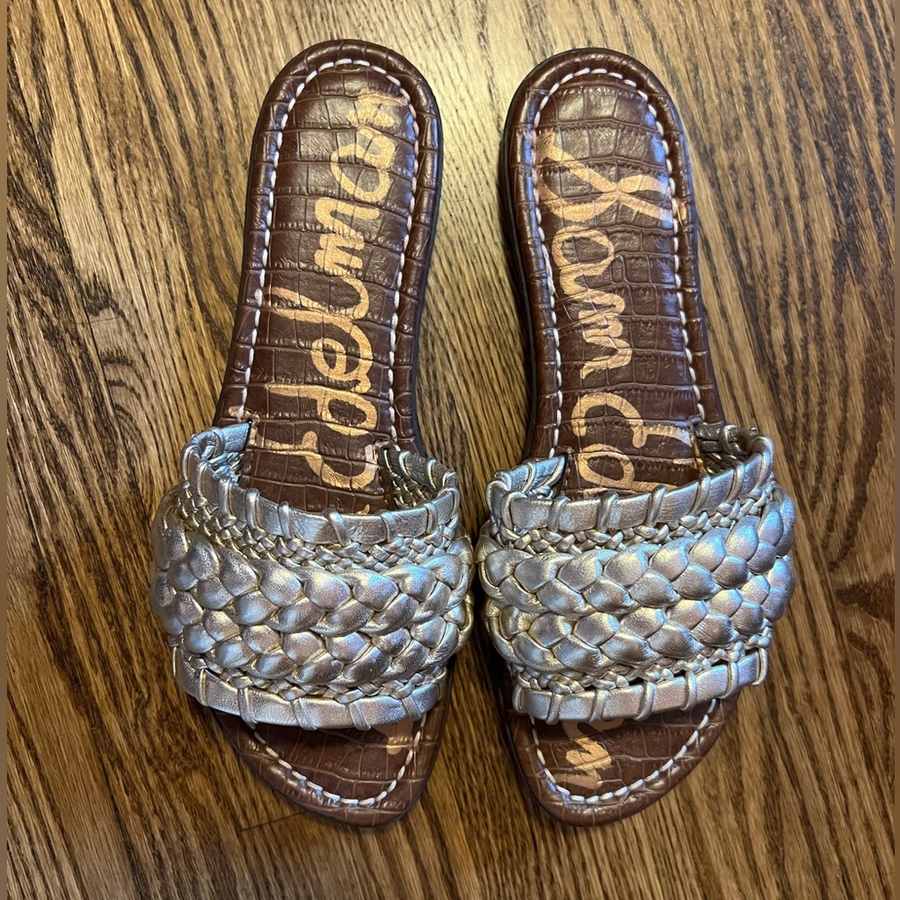 Sam Edelman champagne gold Giada leather braided slide sandal